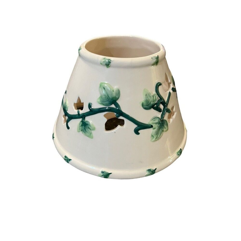 Candle Shade Ivory with Green Vines & Leaves Ceramic Jar Candle Topper Shade